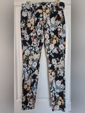 7 For All Mankind Black Floral Skinny Jeans